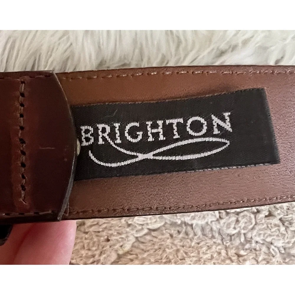 Men's Brighton Brown Leather Golf Belt Silver Plated Buckle Size 34 New With Tag